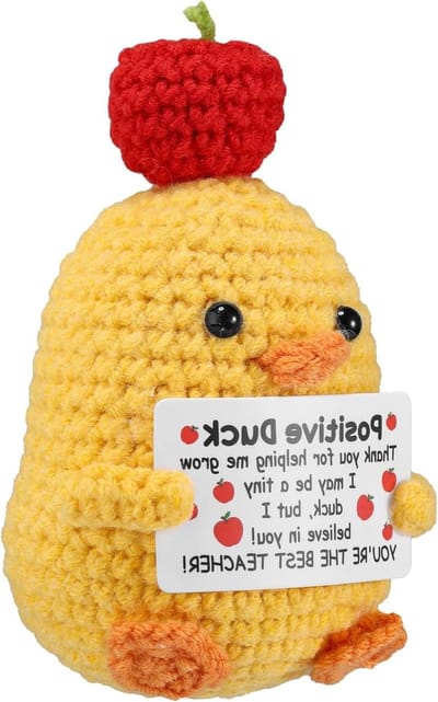 Gehaakte Eend met Appelversiering voor Emotionele Steun - Motiverend Cadeau voor Thuis en Kantoor - Leraar Waardering Week Cadeau
