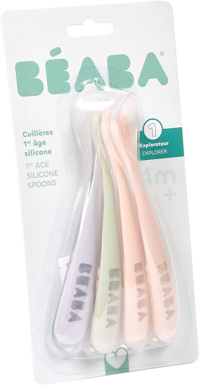 Béaba - Set Siliconen Lepeltjes - 4 Stuks - 4+ Maanden - Ergonomisch en Zacht - Makkelijk te reinigen