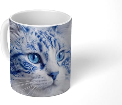 Mok - Koffiemok - Kat - Patroon - Blauw - Mokken - 350 ML - Beker - Koffiemokken - Theemok