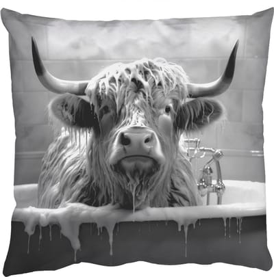 Sierkussens - Kussentjes Woonkamer - 50x50 cm - Schotse hooglander - Zwart wit - Bad - Schuim