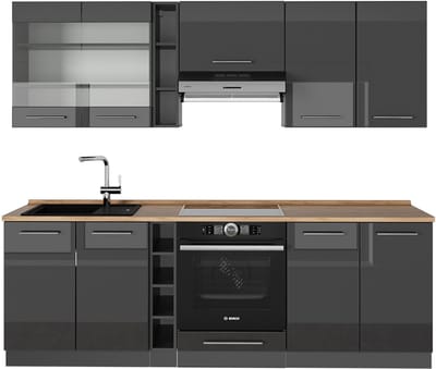 Vicco Fame-Line Complete keukeneenheid – 235 cm, WB Eik Antraciet Hoogglans