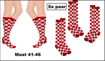 5x Paar Brabant kousen rood/wit - maat.40-46 - Thema feest party fun optocht festival