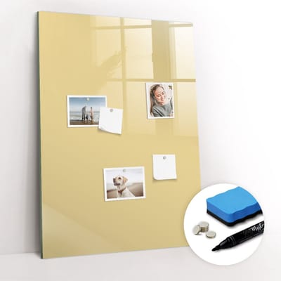 Tulup Whitebord - Crèmekleur Magneetbord - 70 cm x 100 cm - Foto Magneetbord - Interieur Accessoires Kantoor - Magnetisch Bord Kind - Inspiratiebord Kantoor - Inclusief Gratis Magneten & Marker & Spons - Memobord Glas - Memo Bord