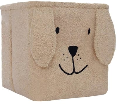 Opvouwbare Teddy Speelgoedmand – Opberger - Lichtbruine Knuffelmand in Hondendesign met handvaten, 33x33x33 cm - Commodemandje - Kinderkamer decoratie accessoires - Babykamer accessoires - Organizer