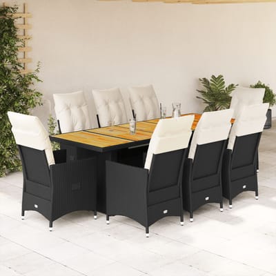 vidaXL - 9-delige - Bistroset - met - kussens - poly - rattan - zwart