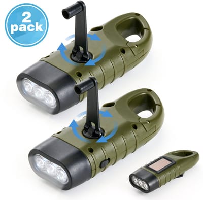 YONO Opwindbare Zaklamp - 2 Stuks - LED Knijpkat met Dynamo Opwindbaar - Oplaadbare Batterij - Handmatig Opwinden - Waterdichte Noodverlichting - Noodpakket