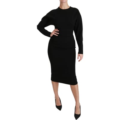 Dolce & Gabbana Dameszwarte Bodycon Sheath Midi Stretch Jurk