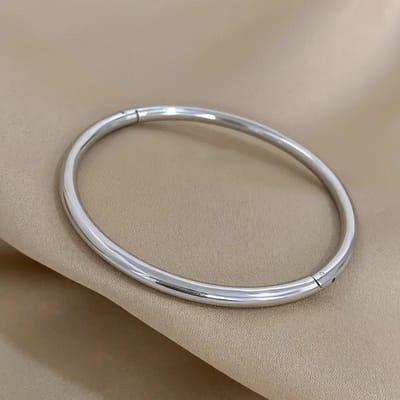 Braceletjonc Rond Poli Minimaliste en Acier Inoxydable pour Femmes Vintage Hypoallergénique Prévenir l'Allergie Bracelet Bijou Cadeau argenté