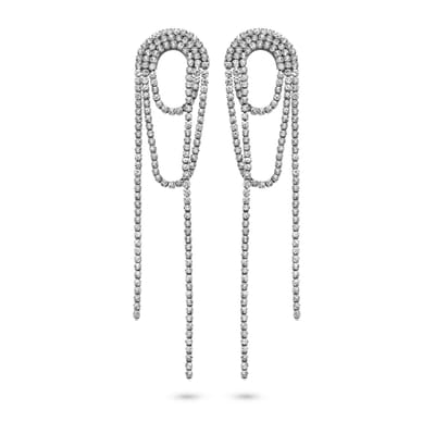 CO88 Collection Oorbellen Dames - Oorhangers Met Zirkonia Steentjes - Lus - 95x19mm - Wit - Staal -Zilverkleurig - 8CE-70533