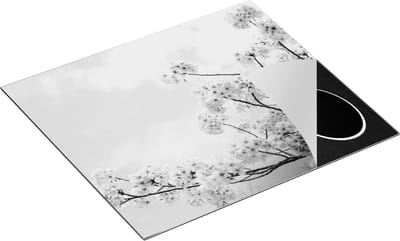 Chefcare Inductie Beschermer Roze Bloesemboom - Bloemen - Zwart Wit - 60x50 cm - Afdekplaat Inductie - Kookplaat Beschermer - Inductie Mat