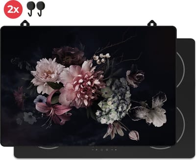 KitchyMist Inductie Beschermer 76x52 cm - Bloemen - Kookplaat Beschermer - Afdekplaat voor Kookplaat - Inductie Mat - Spatscherm Achterwand Keuken