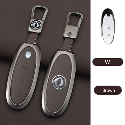 Étui de clé de voiture 3 boutons en alliage de zinc + cuir Coque Coquille Peau Support Pour Dongfeng Nammi 01 Clé à distance à énergie nouvelle Protection gray