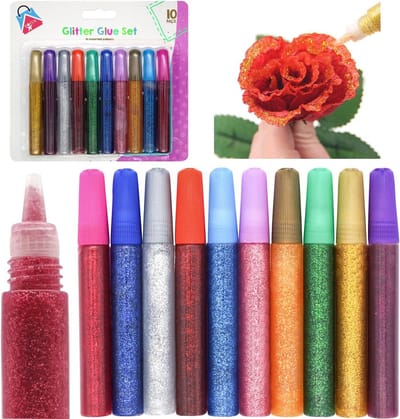 Set van 10 Glitterlijm Pennen voor Knutselen, Kaarten Maken en Decoreren