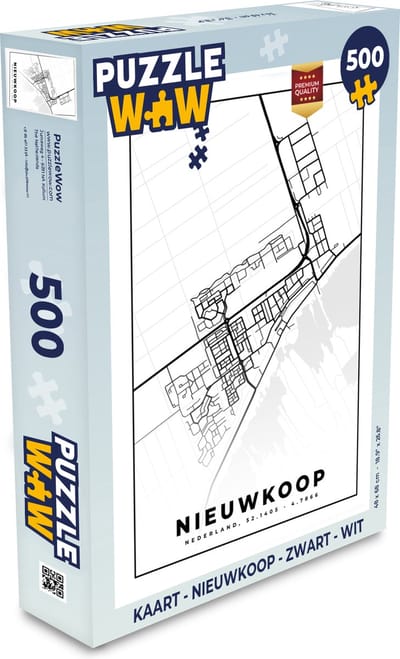 Puzzel Kaart - Nieuwkoop - Zwart - Wit - Legpuzzel - Puzzel 500 stukjes