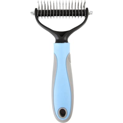 Brosse de toilettage Double face pour animaux de compagnie, peigne de démêlage, sous-poil, râteau, brosse de perte pour tapis et tapis d'animaux de compagnie Large bleu