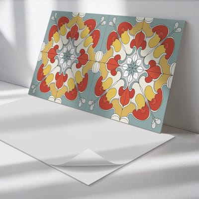 Wallfluent Vinyl Tegels - Bloemenmandalapatroon Vinyl Wandtegels - 40 cm x 20 cm - Rood PVC Tegels - 10 stuks - Rechthoek PVC Tegels - Patroon Plaktegels - Wand PVC Tegels - Plaktegels Keuken en Badkamer