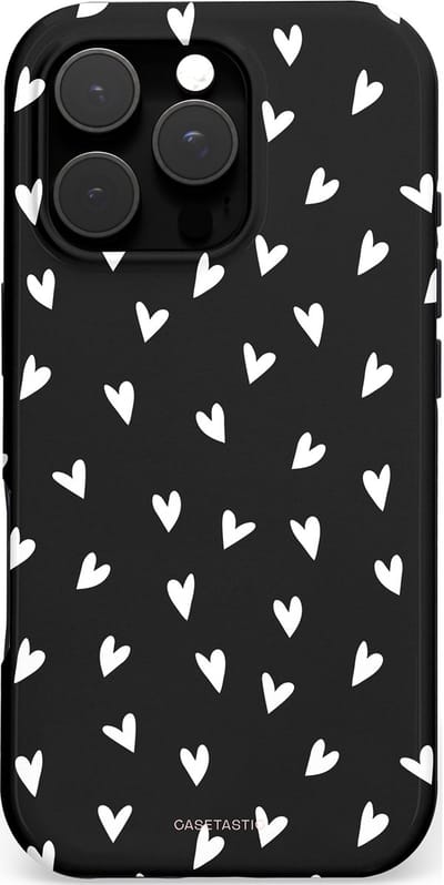 Casetastic hoesje geschikt voor Apple iPhone 16 Pro - MagSafe - Dubbellaagse bescherming - Stippen Hart - Fashion Case - Zwart Grijs