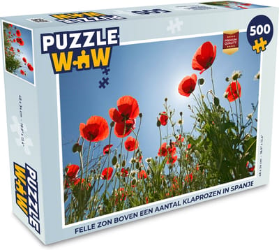 Puzzel Felle zon boven een aantal klaprozen in Spanje - Legpuzzel - Puzzel 500 stukjes