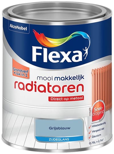 Flexa - Mooi Makkelijk Radiatoren Zijdeglans - Grijsblauw - Mengverf - 750 Ml
