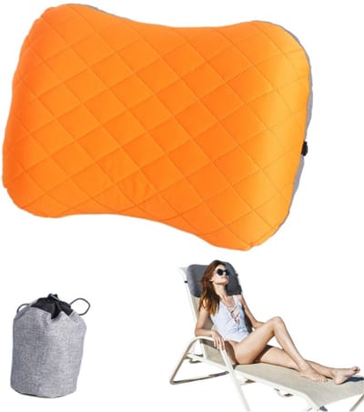 Opblaasbaar kampeer-/reiskussen – Met afneembare hoes – Ergonomisch ontwerp – Comfortabel nekkussen – Geschikt voor reizen en buitenactiviteiten – Opblaasbaar reiskussen – Kampeerkussen – 46 x 32 x 12 cm
