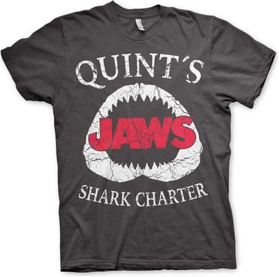 Jaws Heren Tshirt -M- Quint's Shark Charter Grijs