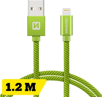 Swissten Lightning Oplaadkabel 1,2 meter – voor iPhone & iPad – Gevlochten Nylon USB-A Kabel – Groen