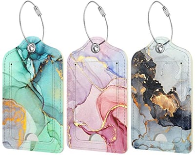 SnelShoppen - 3 Stuks PU Leren Koffer Labels met Privacy Flap - Unieke Reis Bag Tags voor Vrouwen en Mannen - Handbagage, Rugzak, Cruise, Vakantie, Me