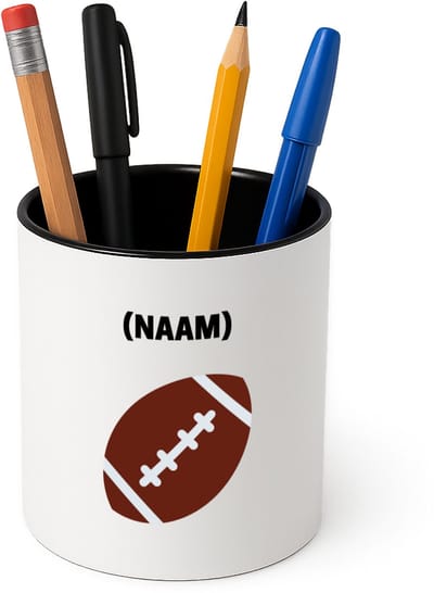 Hacebo® - Rugbybal met eigen naam Pennenbakje - Rugby - mensen die houden van rugby - pennenhouder - gepersonaliseerde - sport - rugby liefhebbers - verjaardagscadeau - kado - gift - geschenk - verrassing - Pennenbakje zwart