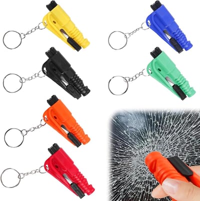 Autoveiligheidssleutelhanger, 6 stuks autoveiligheidssleutelhanger: 2-in-1 gordelsnijder en ruitenbreker, autoveiligheidshamer, gordelsnijder, noodhamer met gordelsnijder, ontsnappingsgereedschap - Cyslmuk®