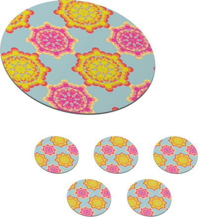 Onderzetters voor glazen - Rond - Flower Power - Design - Hippie - 10x10 cm - Glasonderzetters - 6 stuks