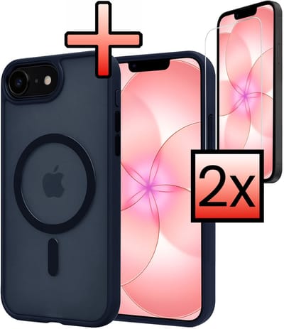 Hoesje - Met 2x Screenprotector - Geschikt voor Apple iPhone 17e - Magsafe Compatible - Sterk & Shockproof - Back Cover - Shock Proof Case - Telefoon Hoes - Donkerblauw
