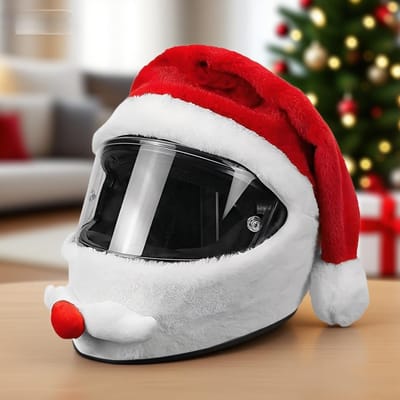 Grappige Motorhelmhoes Kerstman - Feestelijke Motoraccessoire met Helmdecoratie