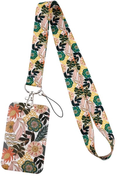 Travel Cords - keycord met pashouder Autumn Flowers - uitschuifbaar - eenzijdig transparant venster - lanyard - passen, sleutels en telefoon - bloemen - met telefooncord - hardcase