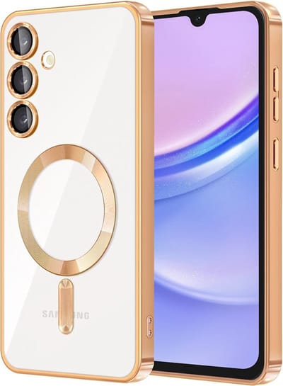 Hoesje geschikt voor Samsung Galaxy A15 4G/5G - Techsuit Luxury Crystal Back Cover - Geschikt voor MagSafe - Transparant/Goud