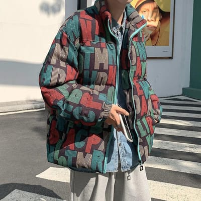Winter Donzen Jas Heren Hong Kong Stijl Losse Opstaande Kraag Bedrukt Knappe Broodjas Retro Verdikte Jas Trendy 3XL