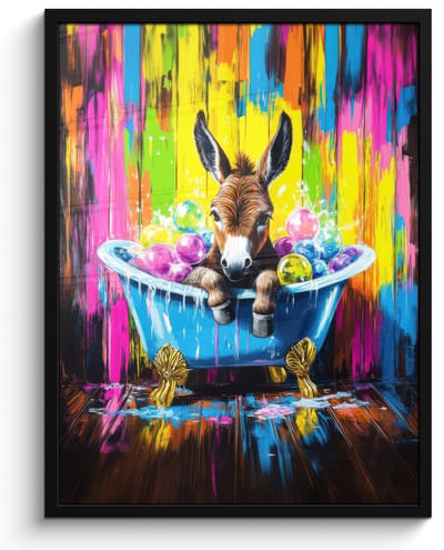 Poster in lijst - Fotolijst 60x80 cm - Posters - Ezel - Badkuip - Roze - Schuim - Posterlijst zwart - Decoratie - Wanddecoratie woonkamer - Muurdecoratie slaapkamer