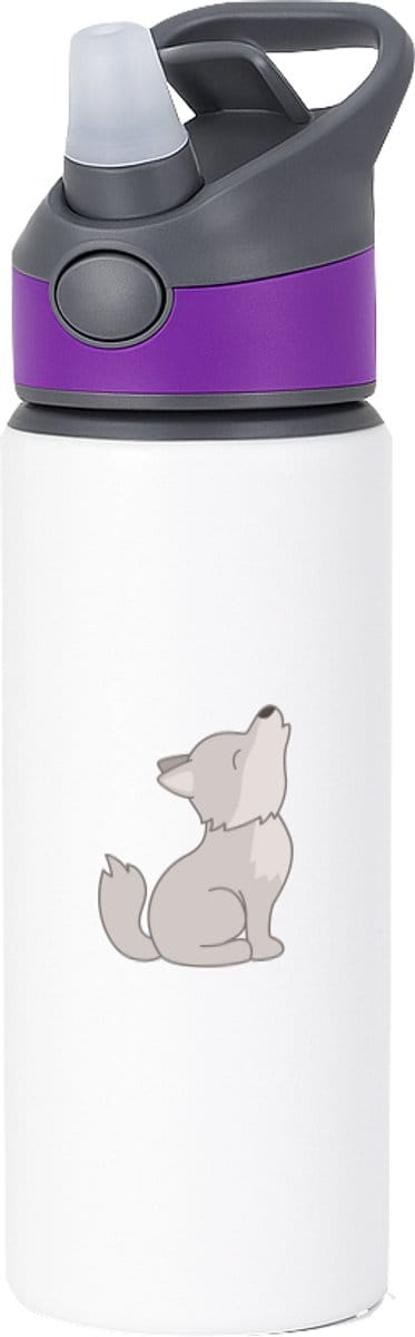 Hacebo® - Wolven waterfles met rietje paars - Wolf - Dieren liefhebbers - Honden - husky - dierendag - water fles - 650ML