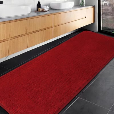 Badmat 60 x 180 cm, badmatten voor badkamer, antislip, microvezel, absorberende tapijten voor slaapkamer, rood badkamertapijt