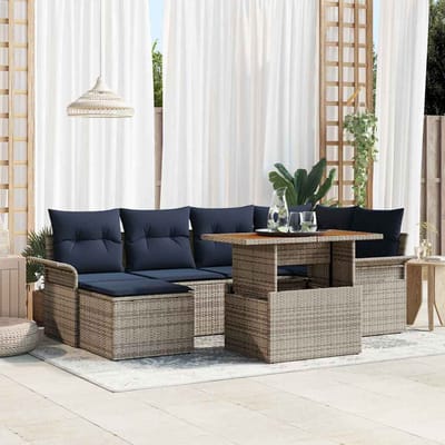 vidaXL - Tuinbank - Set - 7 - st - grijs - en - marineblauw