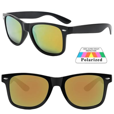Fako Sunglasses® - Zwarte Zonnebril Met Rode Spiegelglazen - Zonnebril Classic Polarised - Polariserend - Gepolariseerd - Polarized - Heren Zonnebril - Dames Zonnebril - Zwart - Rood Spiegel