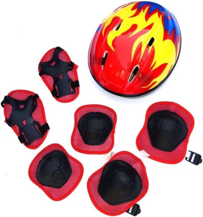 Kinder Beschermingsset - Helm en Pads - Veilig Sporten - 7-delige Set - 48-54 cm Hoofdomtrek - Rood