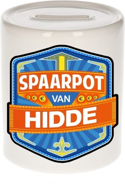 Bellatio Decorations Kinder spaarpot met naam - Hidde - keramiek - met dop - wit - Sparen - Spaargeld van Hidde
