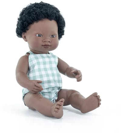 MINILAND Pop - Afrikaanse Jongen 38Cm - Incl. Vriendschapsarmband + Stickers - 10 Maanden