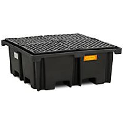 PE opvangbak CEMO 400/4, met 4 PE roosters, B 1290 x D 1290 x H 500 mm, 400 l, voor 4 x 200 l vaten, tot 1200 kg