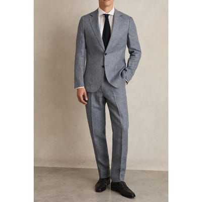 Reiss Sb 2b Notch Prince Of Wales Check Linen Blazer Soft Blue Size: 40 | Blazers Outlet | Heren | Blauw