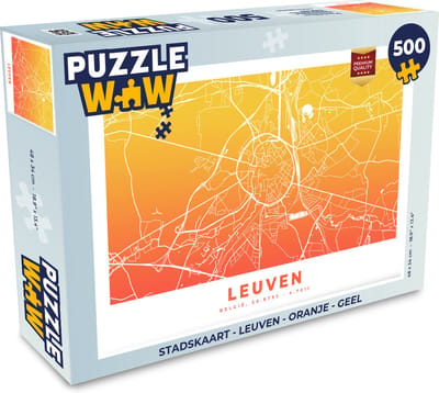 Puzzel Stadskaart - Leuven - Oranje - Geel - Legpuzzel - Puzzel 500 stukjes - Plattegrond