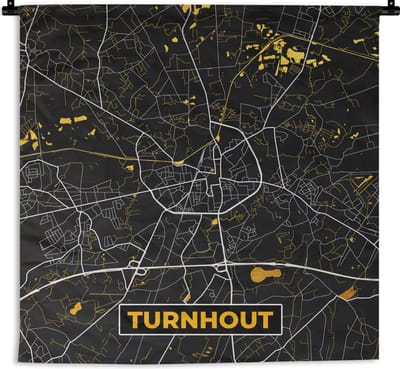 Wandkleed - Wanddoek - Kaart - Turnhout - Plattegrond - Gold - Stadskaart - 180x180 cm - Wandtapijt