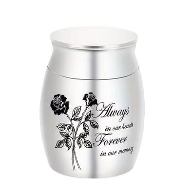 Mini urn met rozen en tekst,voor het bewaren van een klein beetje as