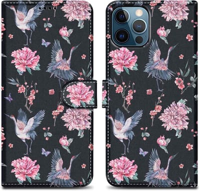 Cadorabo Hoesje geschikt voor Apple iPhone 13 PRO - Design Kraan & Bloemen No. 9 - Beschermhoes Case Cover met magnetische sluiting, standaardfunctie en kaartvakje