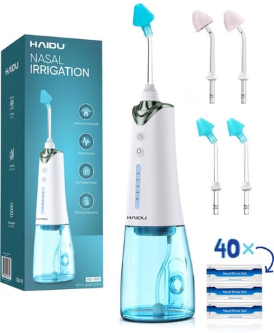 HAIDU Neusdouche Vital + 40 Zakjes Spoelzout – Elektrische Neusspoeler bij Verkoudheid en Verstopte Neus – 5 Standen